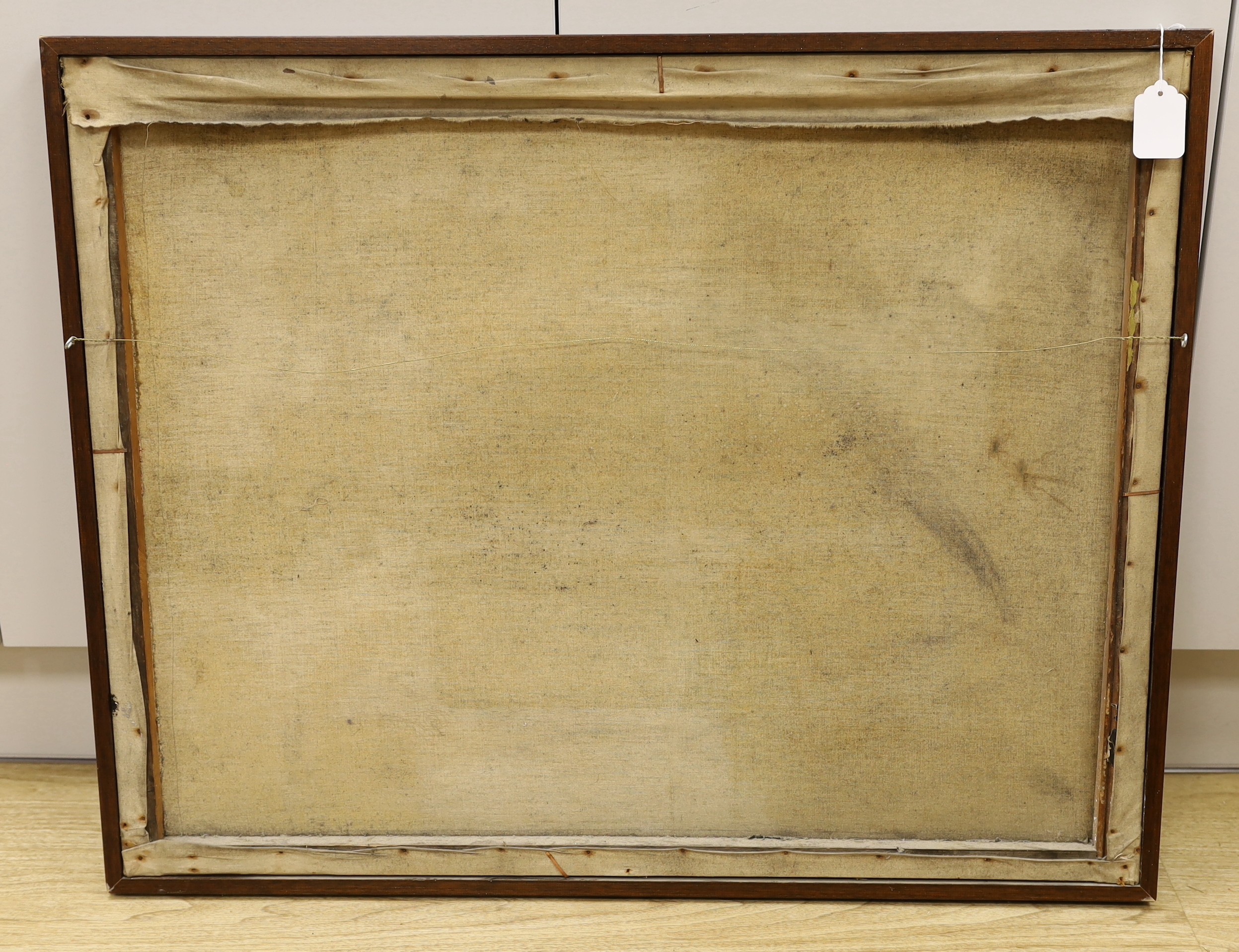 19th century English School, oil on canvas, Shipping off the coast in a rough sea, indistinctly signed, 65 x 82cm